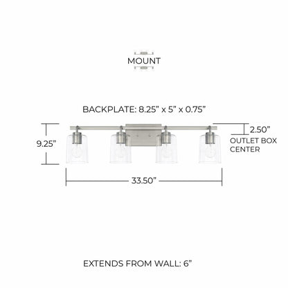 HomePlace Lighting 128541CH-449 Greyson Clear Glass Bathroom Vanity Wall Light
