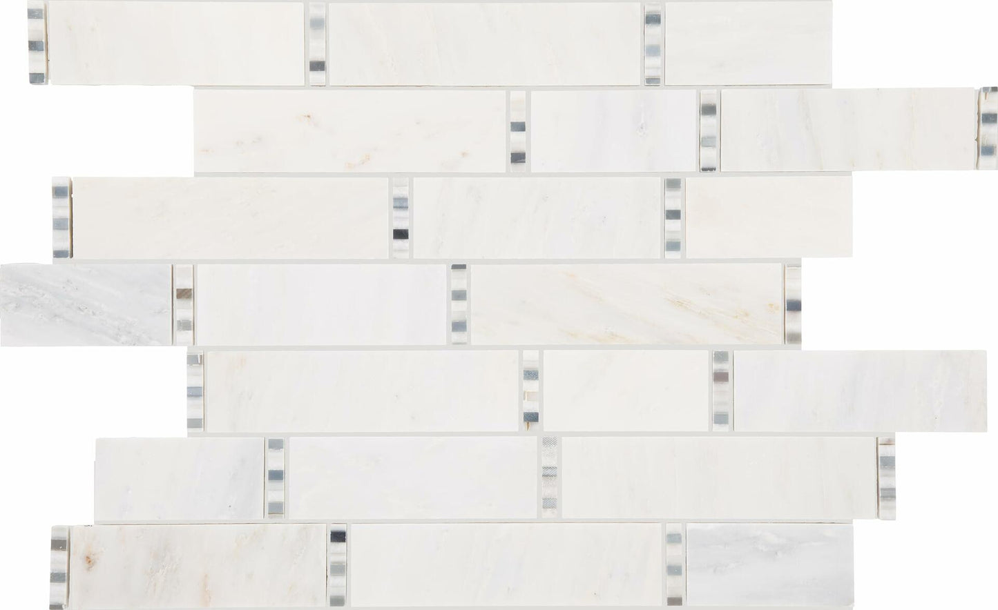 TileHQ Random Linear Mosaic in First Snow Elegance with Polished Finish