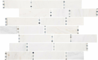 TileHQ Random Linear Mosaic in First Snow Elegance with Polished Finish