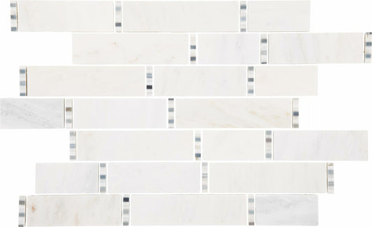TileHQ Random Linear Mosaic in First Snow Elegance with Polished Finish