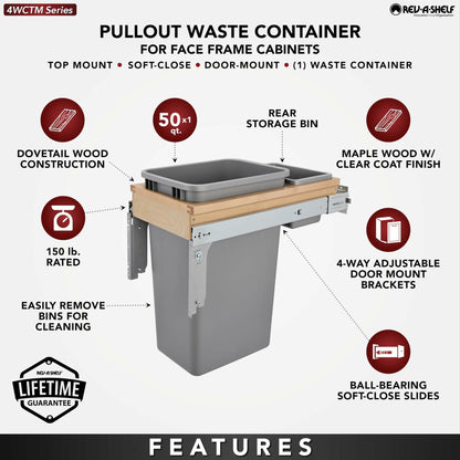 Wood Top Mount Pull Out Trash/Waste Container w/Soft Close