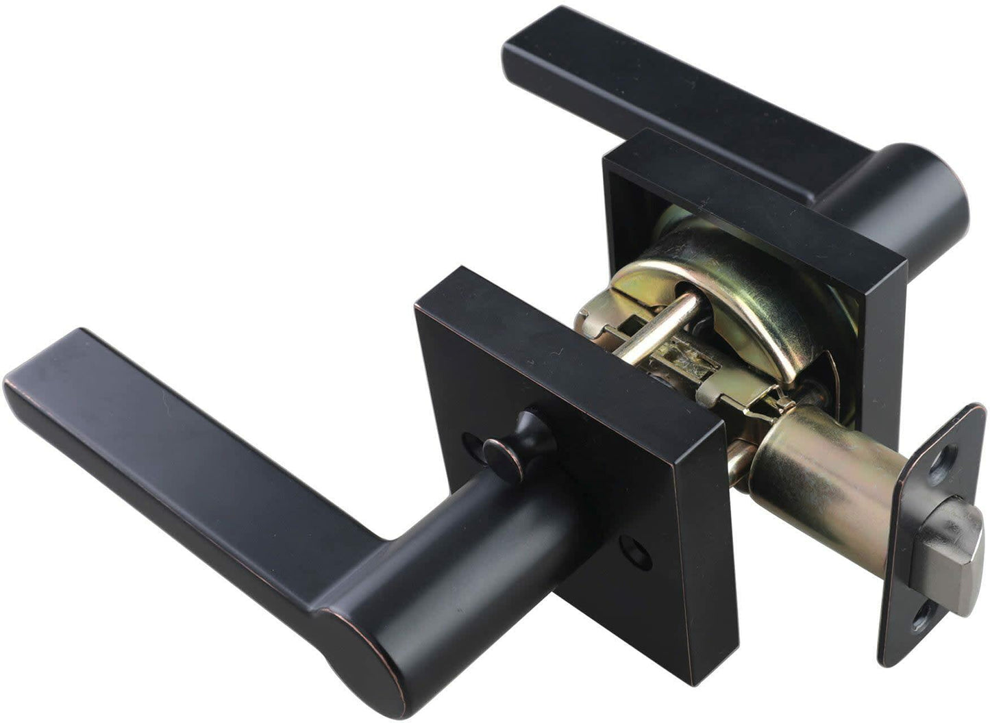 Miseno MLK3022 Lorton Flat Bar Privacy Door Lever Set - Satin Brass