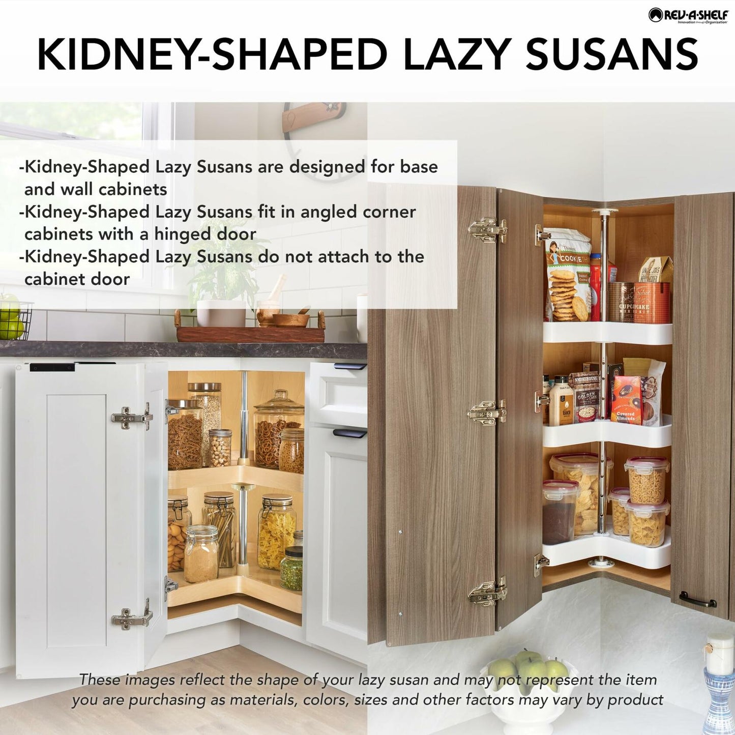 REV-A-SHELF Polymer Kidney-Shaped 1-Shelf Lazy Susan w/Bottom Mount