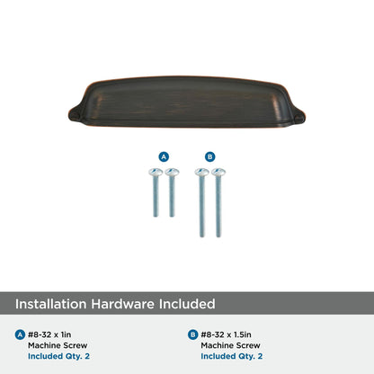 Amerock Cabinet Cup Pull Oil Rubbed Bronze 5-1/16 inch 128 mm Center-to-Center