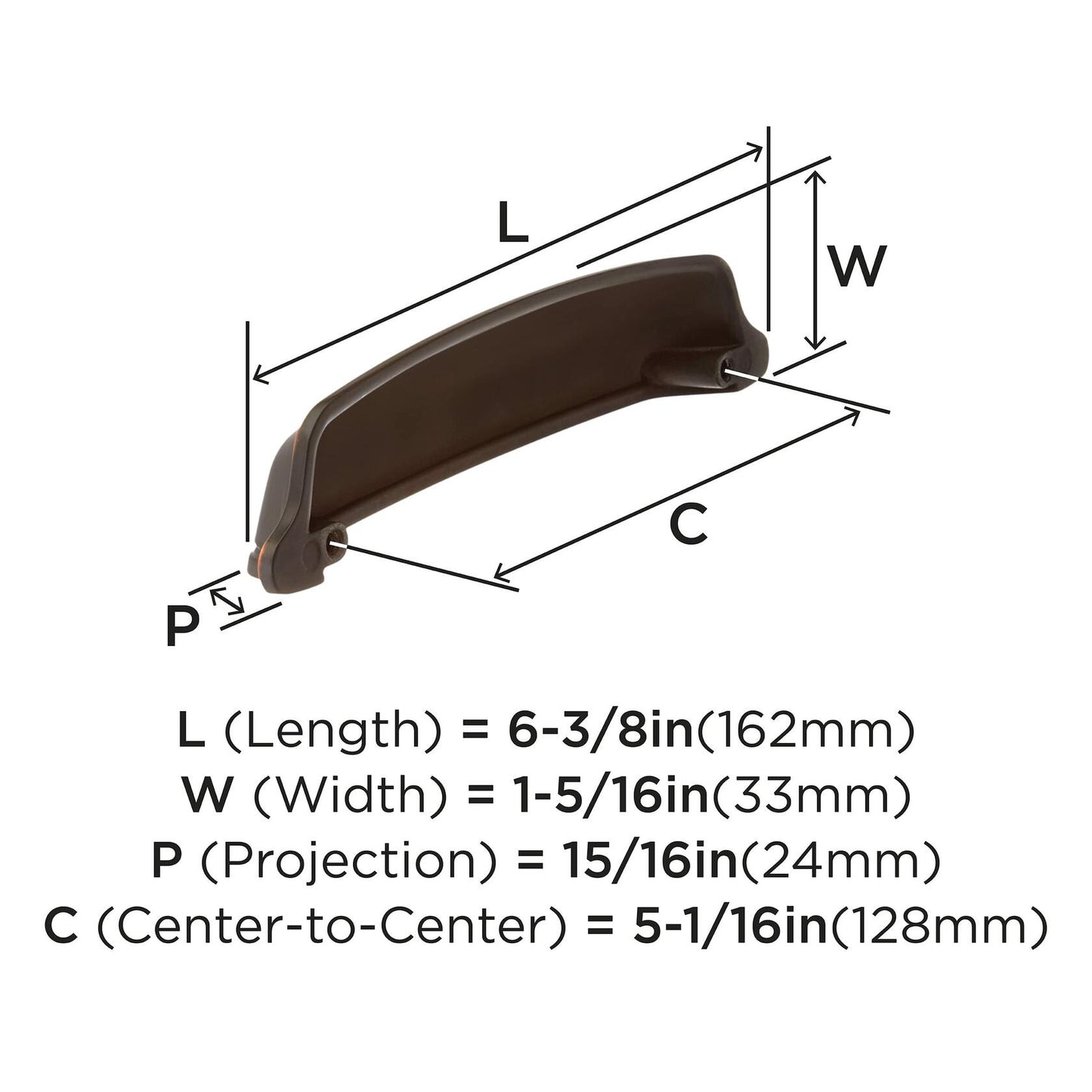 Amerock Cabinet Cup Pull Oil Rubbed Bronze 5-1/16 inch 128 mm Center-to-Center