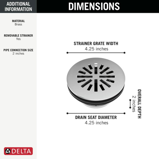 Delta Faucet 4 Inch Round Shower Floor Drain Chrome, Shower Drain Kit, Round